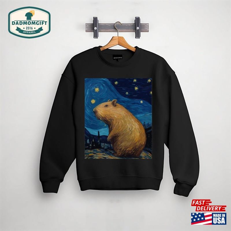 Capybaras Starry Night Full Moon T-Shirt Cute Capybara Lovers Tee Unisex