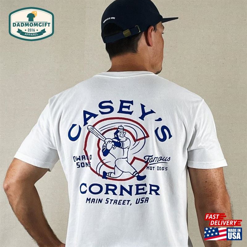 Casey’s Corner T-Shirt Short Sleeve White Blue Red Main Street Usa Magic Kingdom Food Apparel Clothing Vintage Retro Adult Unisex Gift