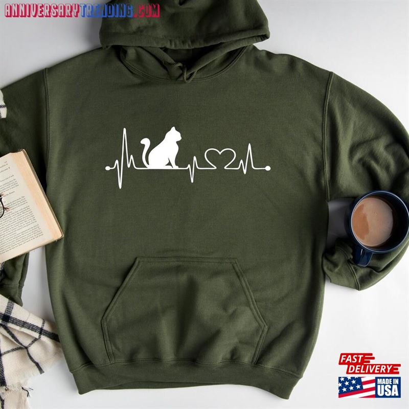 Cat Heartbeat Hoodie Cute Kitty Tee Kitten Sweater Unisex – Bipubunny Store