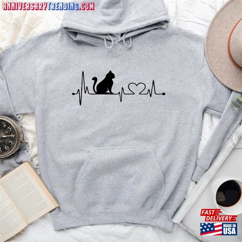 Cat Heartbeat Hoodie Cute Kitty Tee Kitten Sweater Unisex – Bipubunny Store