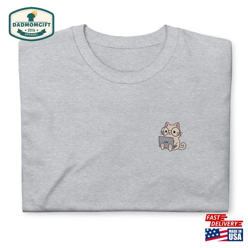 Cat Working Shirt Funny Full Color Embroidered Short Sleeve Unisex T-Shirt Sweatshirt