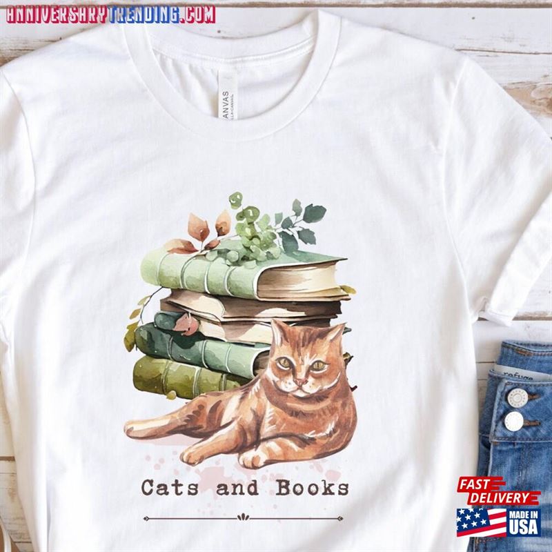 Cats And Books T-Shirt Cat Lover Gift Book Tee Unisex Classic – Bipubunny Store