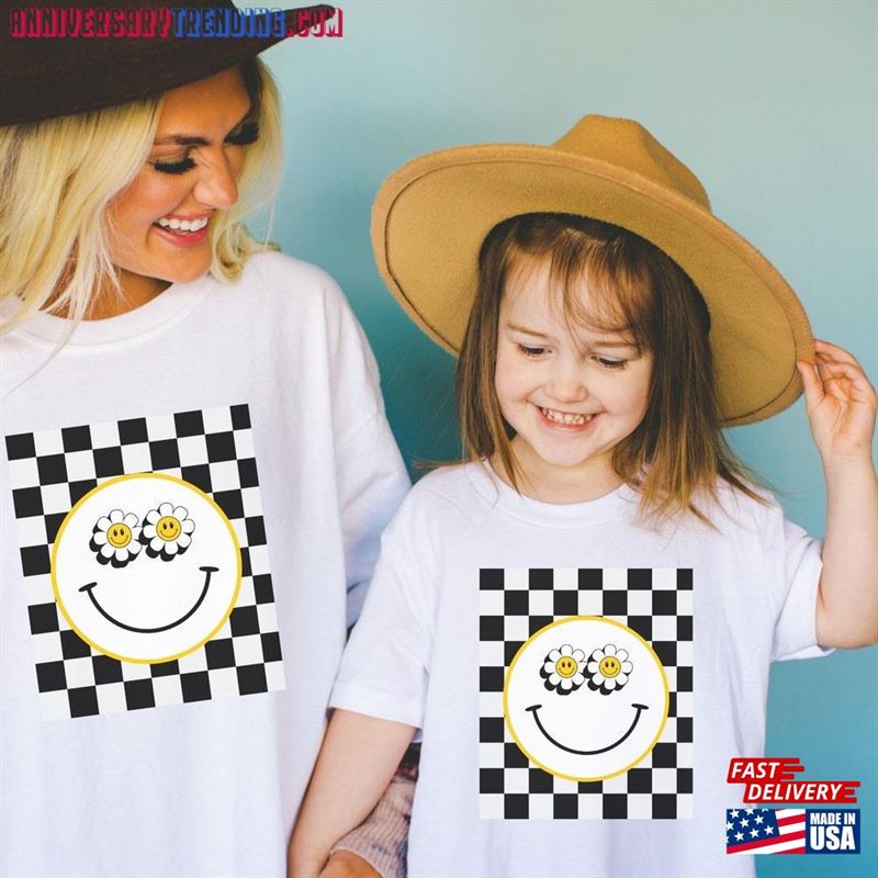 Checkered Pattern Smiley Face Shirt Retro Smile Trendy Unisex Classic -Bipubunny Store