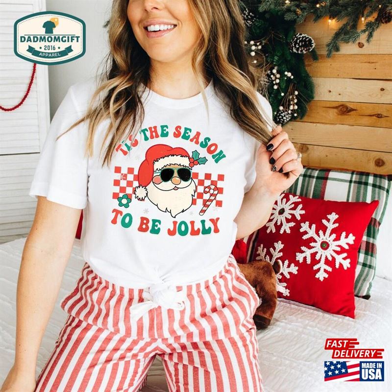 Checkered Santa Tee Tis The Season Christmas Retro Unisex Classic