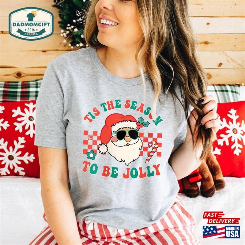 Checkered Santa Tee Tis The Season Christmas Retro Unisex Classic