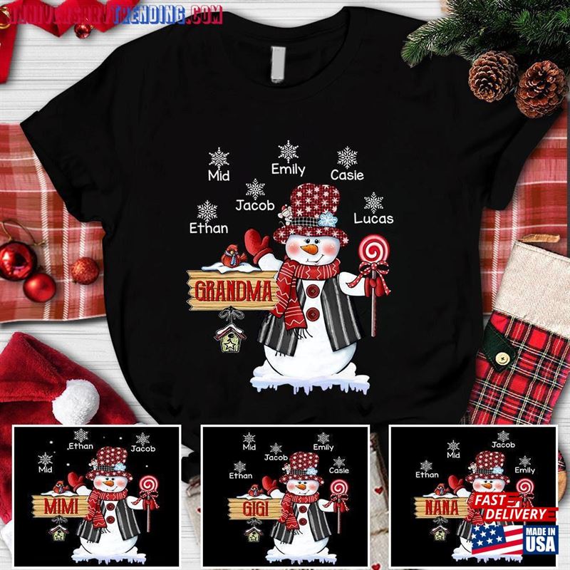 Christmas Grandma Snowman Shirt Custom Nana Mimi With Snowflake Kids Sweatshirt T-Shirt – Bipubunny Store