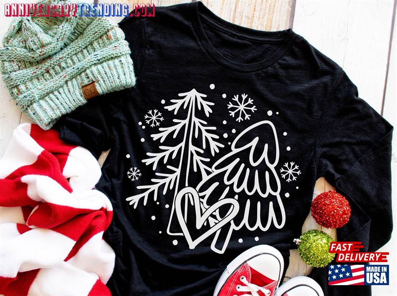 Christmas Trees Hand Drawn Womens Shirt Holiday Day Sweatshirt T-Shirt – Bipubunny Store