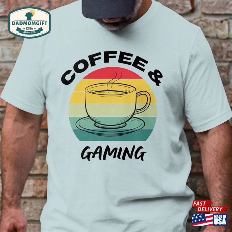 Coffee And Gaming T Shirt For Men Husband Gift Gamer Tshirt Valentine’s Day Boyfriend Hoodie Classic