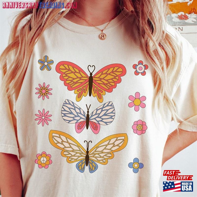 Comfort Colors 60S 70S Retro Boho Butterflies And Flowers Shirt Unisex Classic – Bipubunny Store