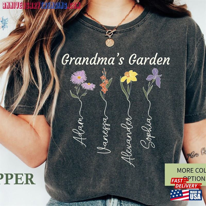 Comfort Colors Custom Grandma’s Garden Birth Month Flower Shirt Mothers Day Gift Mom T-Shirt Hoodie – Bipubunny Store