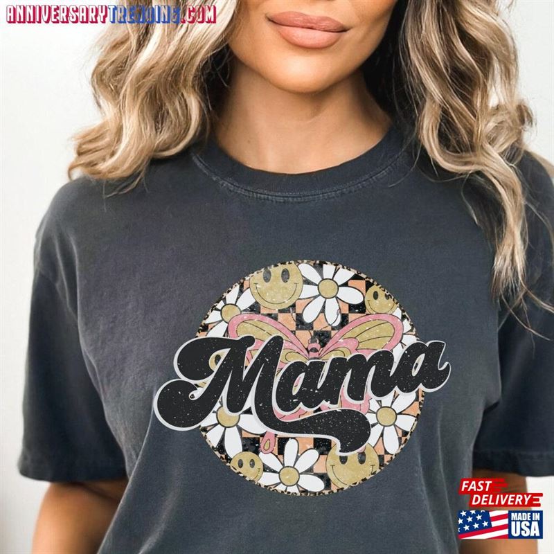 Comfort Colors Mama With Hippie Circle Background T-Shirt Retro Style Tee Classic -Bipubunny Store