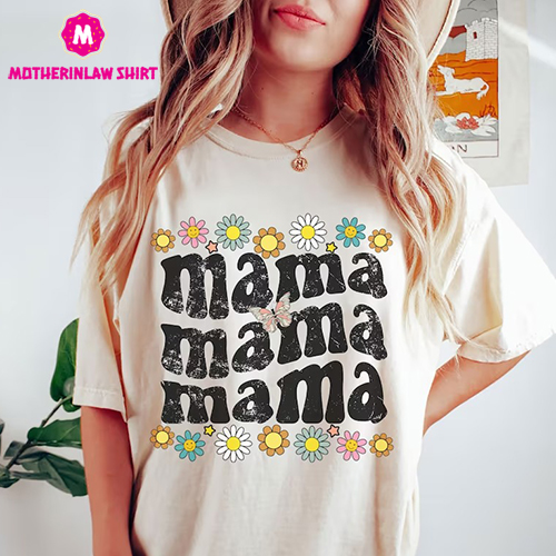 Comfort Colors Retro floral Mama t-shirt, mom shirt for Mom for Mother’s Day – MotherInLaw Shirt