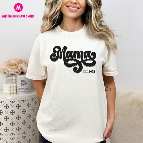 Comfort Colors Retro Groovy Personalized Mama Est Tshirt, Boho Mama, Mother’s Day Gift, Future Mom Gift, Pregnancy Reveal Shirt, Hippie Mama