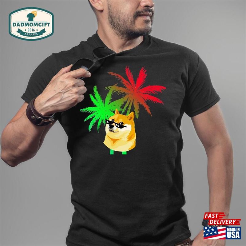 Cool Dog Beach Shirt Doge Palm Tree Sweatshirt T-Shirt