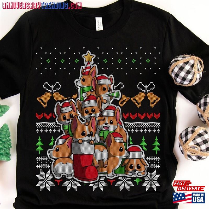 Corgi Christmas Tree Shirt Women T-Shirt Men’s Ugly Sweater X Hoodie – Bipubunny Store