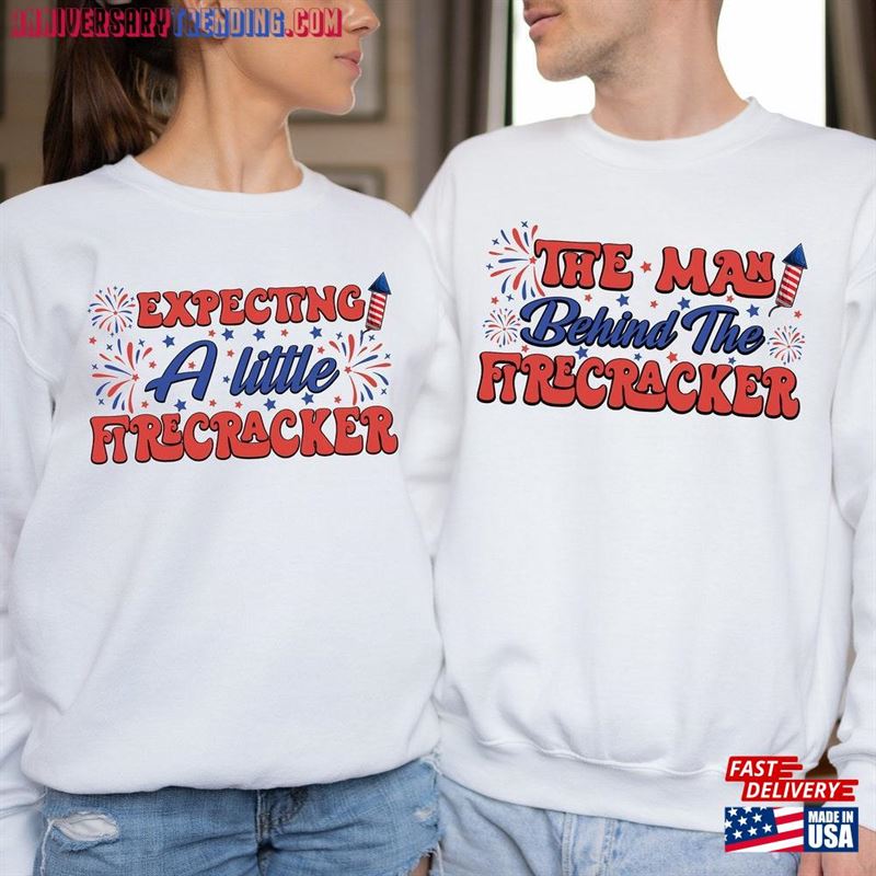 Couples 4Th Of July Pregnancy Announcement Shirt The Man Behind Firecracker T-Shirt Expecting Little Classic – Bipubunny Store