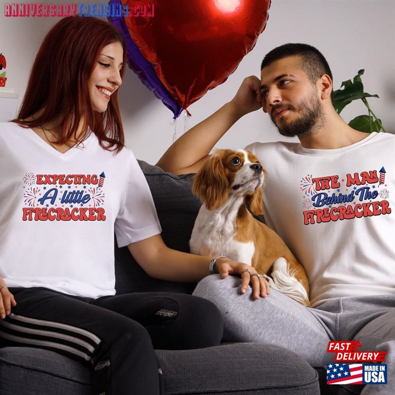 Couples 4Th Of July Pregnancy Announcement Shirt The Man Behind Firecracker T-Shirt Expecting Little Classic – Bipubunny Store