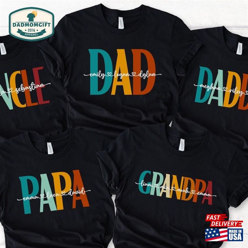 Custom Dad Shirt With Kids Names Personalized Grandpa Fathers Day T-Shirt Hoodie Unisex