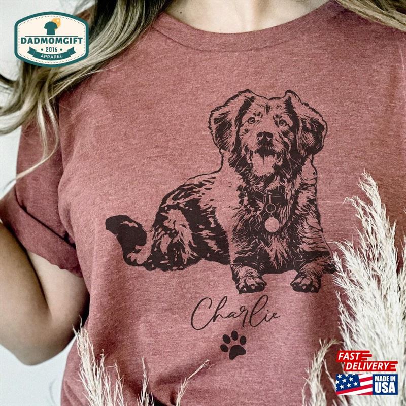 Custom Dog Full Body Portrait From Photo T-Shirt Personalized Mom Dad Tee Gift Idea Unisex