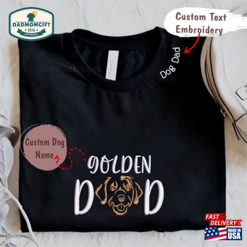 Custom Golden Retriever Shirt Personalized Funny Tee Shirts With Embroidered Collar Sweatshirt Unisex