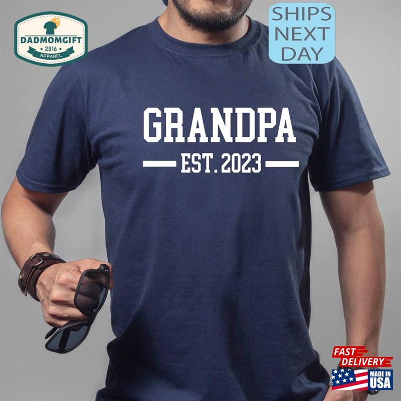 Custom Grandpa Est 2023 Shirt Announcement Tee Promoted To Hoodie Classic