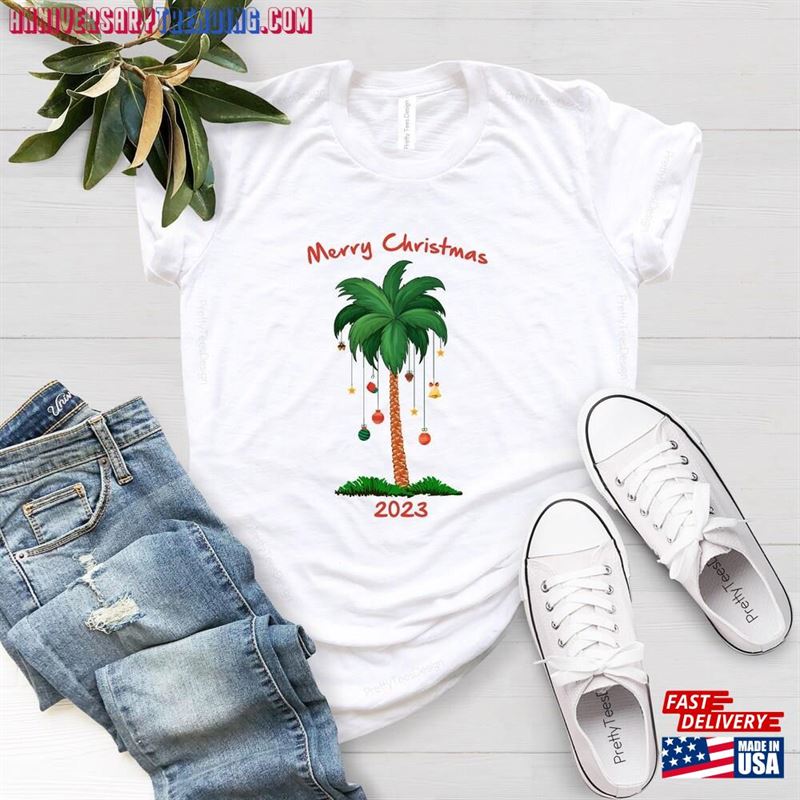 Custom Merry Christmas 2023 On The Beach Tropical Shirt Sweatshirt Hoodie – Bipubunny Store