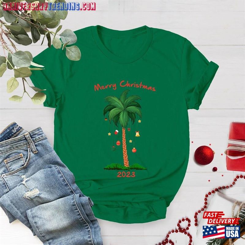 Custom Merry Christmas 2023 On The Beach Tropical Shirt Sweatshirt Hoodie – Bipubunny Store