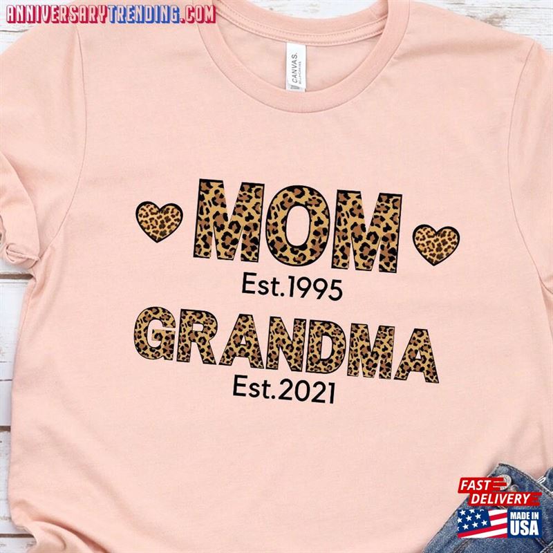 Custom Mom Est Grandma Shirt Mothers Day Leopard Hoodie Unisex – Bipubunny Store