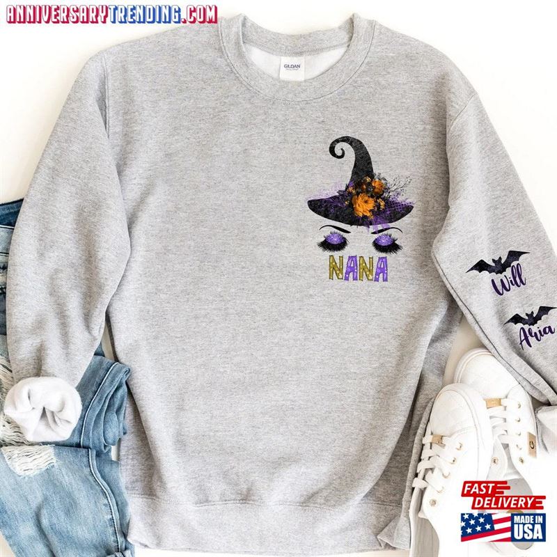 Custom Mom Witch Sweatshirt For Halloween Mama With Names On Sleeve Classic – Bipubunny Store