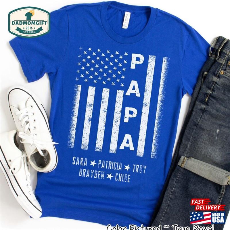 Custom Papa Flag Shirt Personalized With Kids Names Father T-Shirt Hoodie Custom Papa Flag Shirt Personalized With Kids Names Father T-Shirt Hoodie