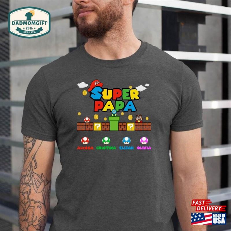 Custom Super Papa Shirt With Names Funny Grandpa T-Shirt Father Sweatshirt Hoodie