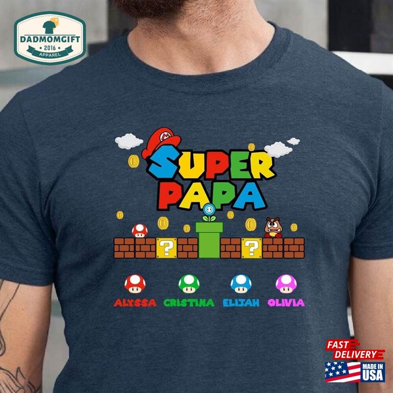 Custom Super Papa Shirt With Names Funny Grandpa T-Shirt Father Sweatshirt Hoodie