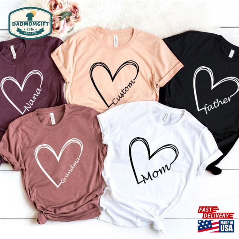 Custom Text Heart Line Shirt Double Tee Your Name Tshirt Classic Unisex