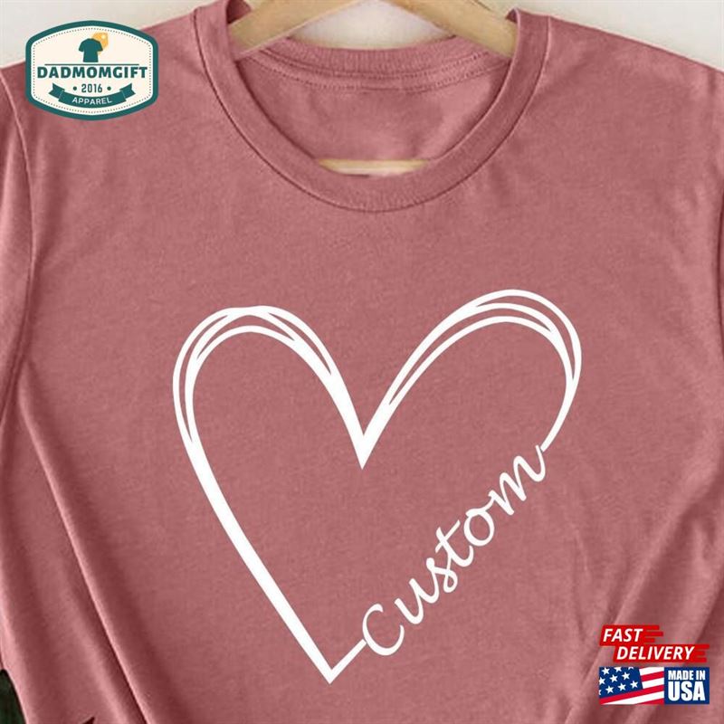 Custom Text Heart Line Shirt Double Tee Your Name Tshirt Classic Unisex