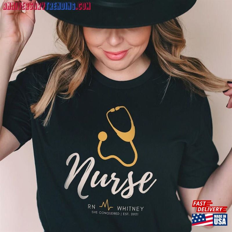 Cute Custom Nurse Stethoscope Shirt Name Personalized Gift Rn Sweatshirt T-Shirt – Bipubunny Store