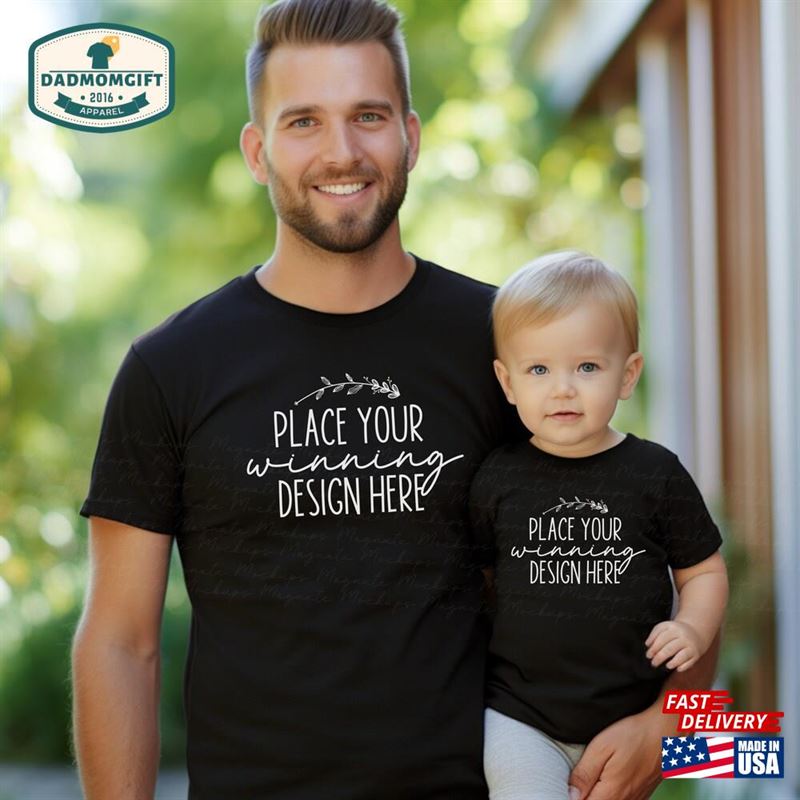 Dad Baby Black Shirt Mock Up Father Toddler T T-Shirt Unisex