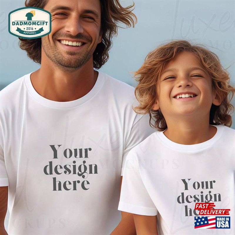 Daddy And Me White T-Shirt Beach Vibe Mockup Father’s Day Sweatshirt