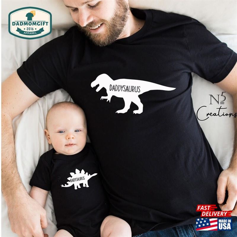 Daddysaurus Shirt Babysaurus Dinosaur Matching Unisex Hoodie