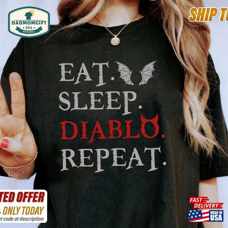 Diablo 4 Eat Sleep Repeat T-Shirt Iv Mech Unisex Tee Mens Womens Boys Girls Gamer