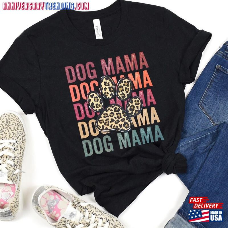 Dog Mama Crewneck T Shirt Leopard Paw Print Tee T-Shirt Sweatshirt – Bipubunny Store