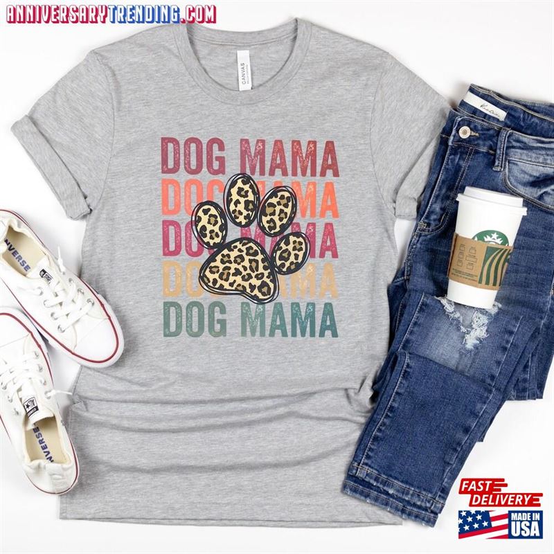 Dog Mama Crewneck T Shirt Leopard Paw Print Tee T-Shirt Sweatshirt – Bipubunny Store