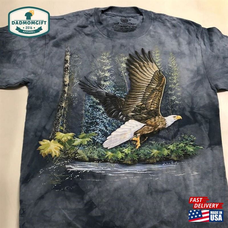 Eagle Forest American Bald Eagles Bird Waterfall Wild Animal Soaring Eye The Mountain Blue Cotton Adult T-Shirt Unisex Hoodie