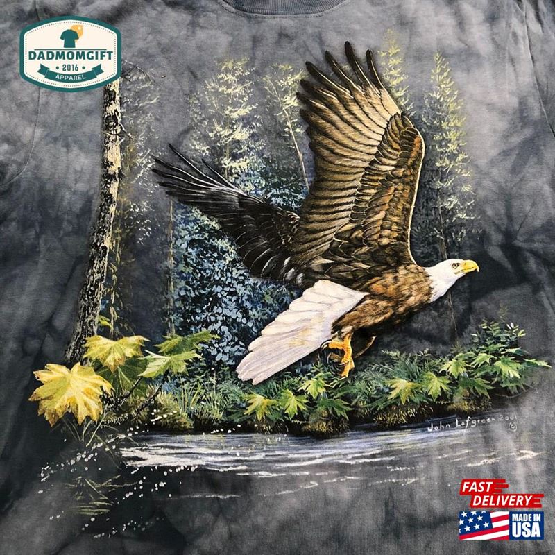 Eagle Forest American Bald Eagles Bird Waterfall Wild Animal Soaring Eye The Mountain Blue Cotton Adult T-Shirt Unisex Hoodie