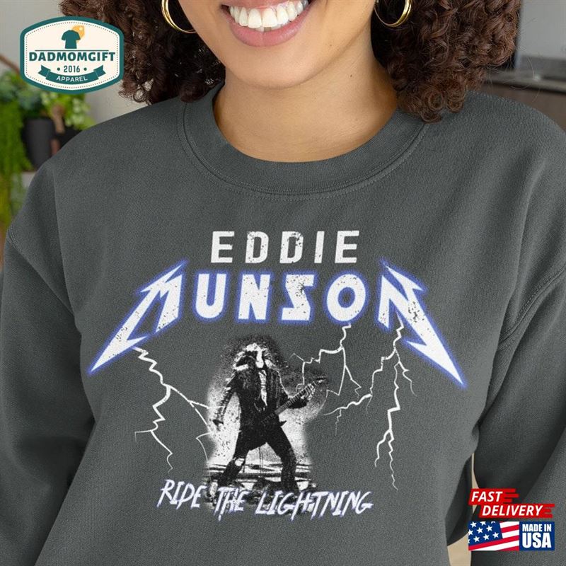 Eddie Munson Sweatshirt Retro Distressed 1986 Metallica Like Tour Shirt Stranger Fan Gift Guitar Pick Classic Hoodie