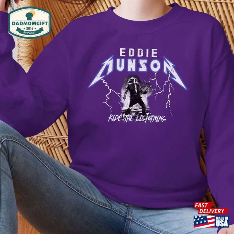 Eddie Munson Sweatshirt Retro Distressed 1986 Metallica Like Tour Shirt Stranger Fan Gift Guitar Pick Classic Hoodie