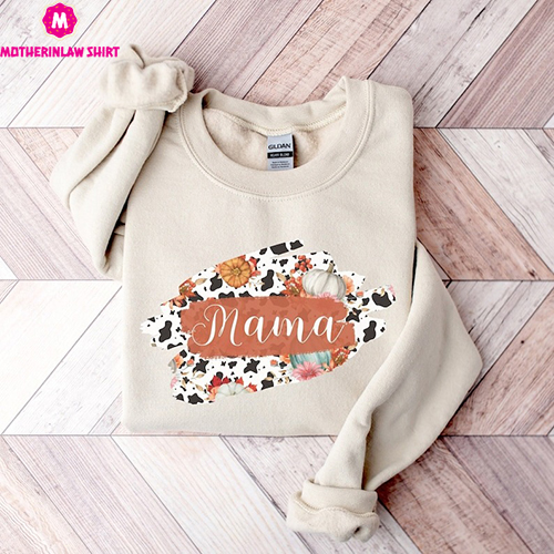 Fall Mama Pumpkin Sweatshirt, Buffalo Plaid Shirt for Mom, Western Mama Sweatshirt, Gift for Mom, Birthday Gift