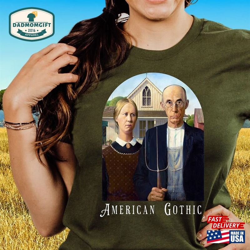 Farmer Couple Shirt American Gothic T-Shirt Grant Wood Art Unisex Classic