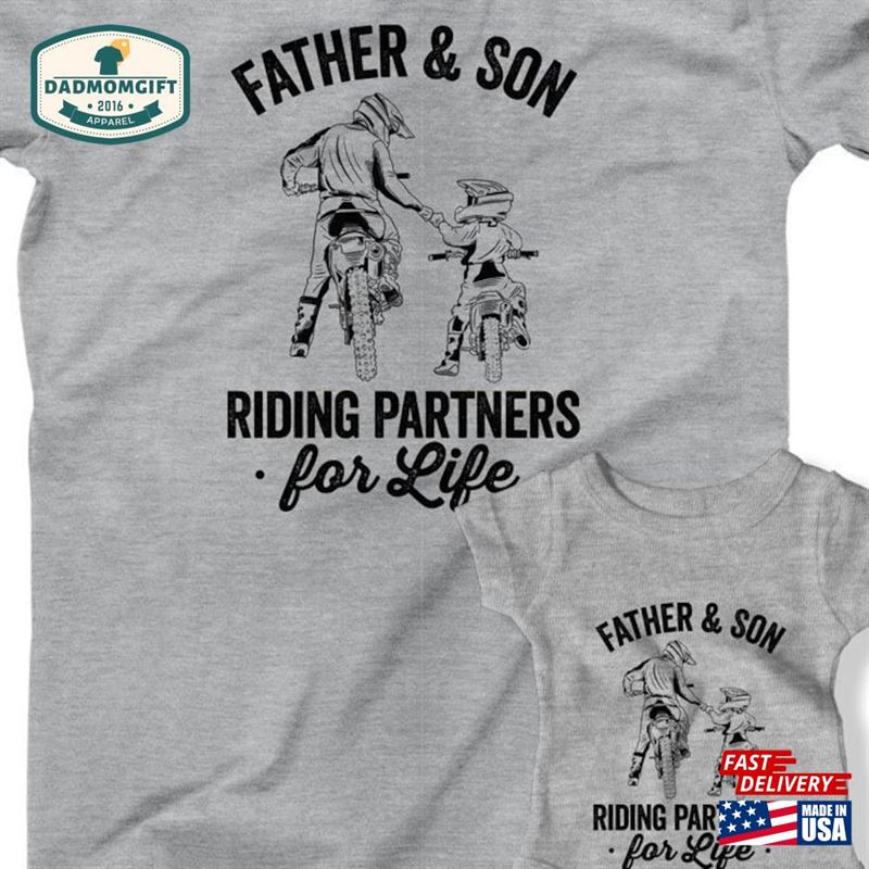 Father And Son Riding Partners For Life Matching T-Shirts Dad Outfits Daddy Me Family Shirts Motorbike Dirt Bike Fot 26 Hoodie T-Shirt