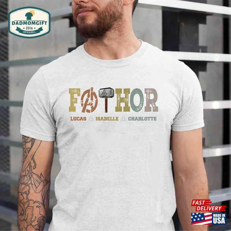 Fathor Customized T-Shirt With Kids Names Dad Shirt Father Classic Hoodie