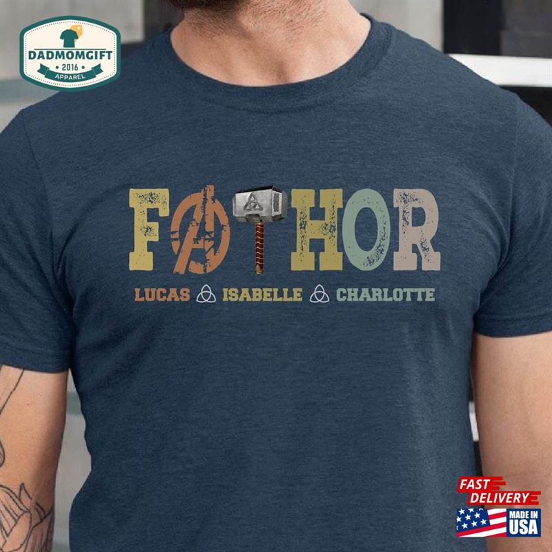 Fathor Customized T-Shirt With Kids Names Dad Shirt Father Classic Hoodie